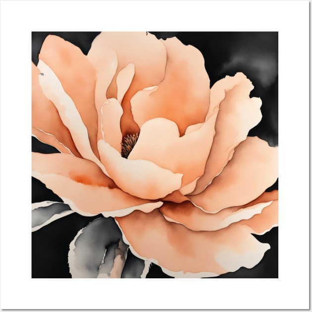 Peach Fuzz Peony Rose Watercolor Wall Art by craftydesigns